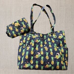 VERA BRADLEY Pineapple Paradise Get Going Tote and Turn Lock Zip Wallet